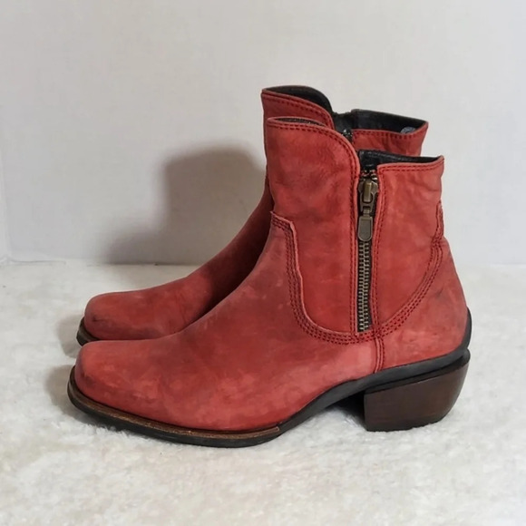 Wolky Alpine Red Distressed Leather Double Zip Square Toe Ankle Boots - Picture 1 of 14
